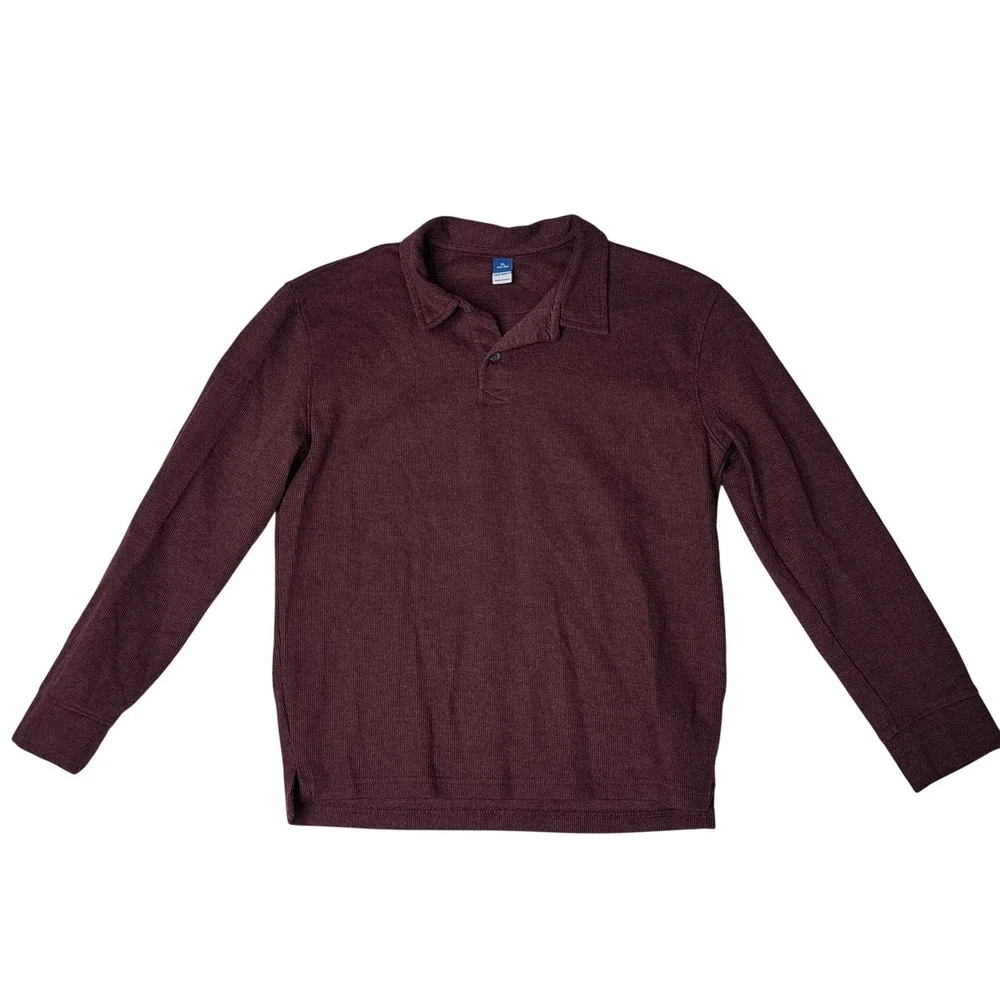 Old Navy Kids Long Sleeve Ribbed Polo Shirt Burgundy Size XL 14-16